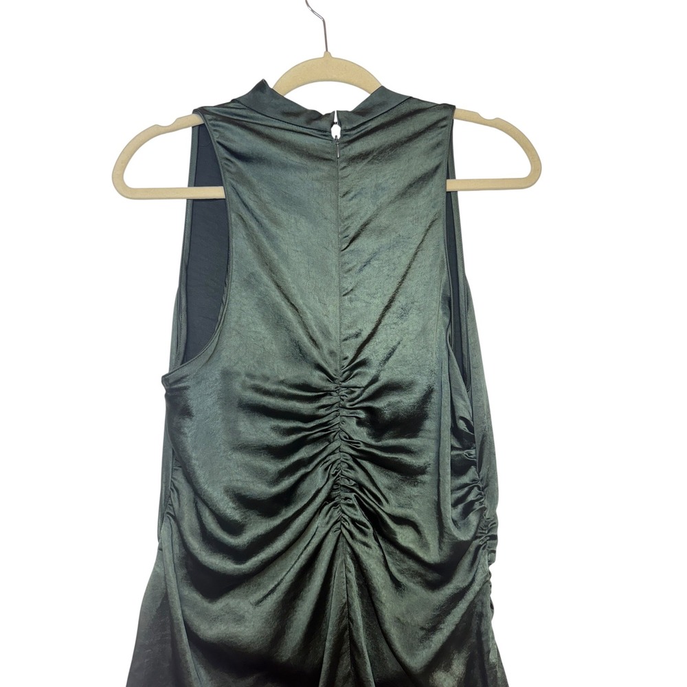Grade & Gather Satin Mock Neck Ruched Midi Dress Dark Green Sleeveless Large - Picture 8 of 11